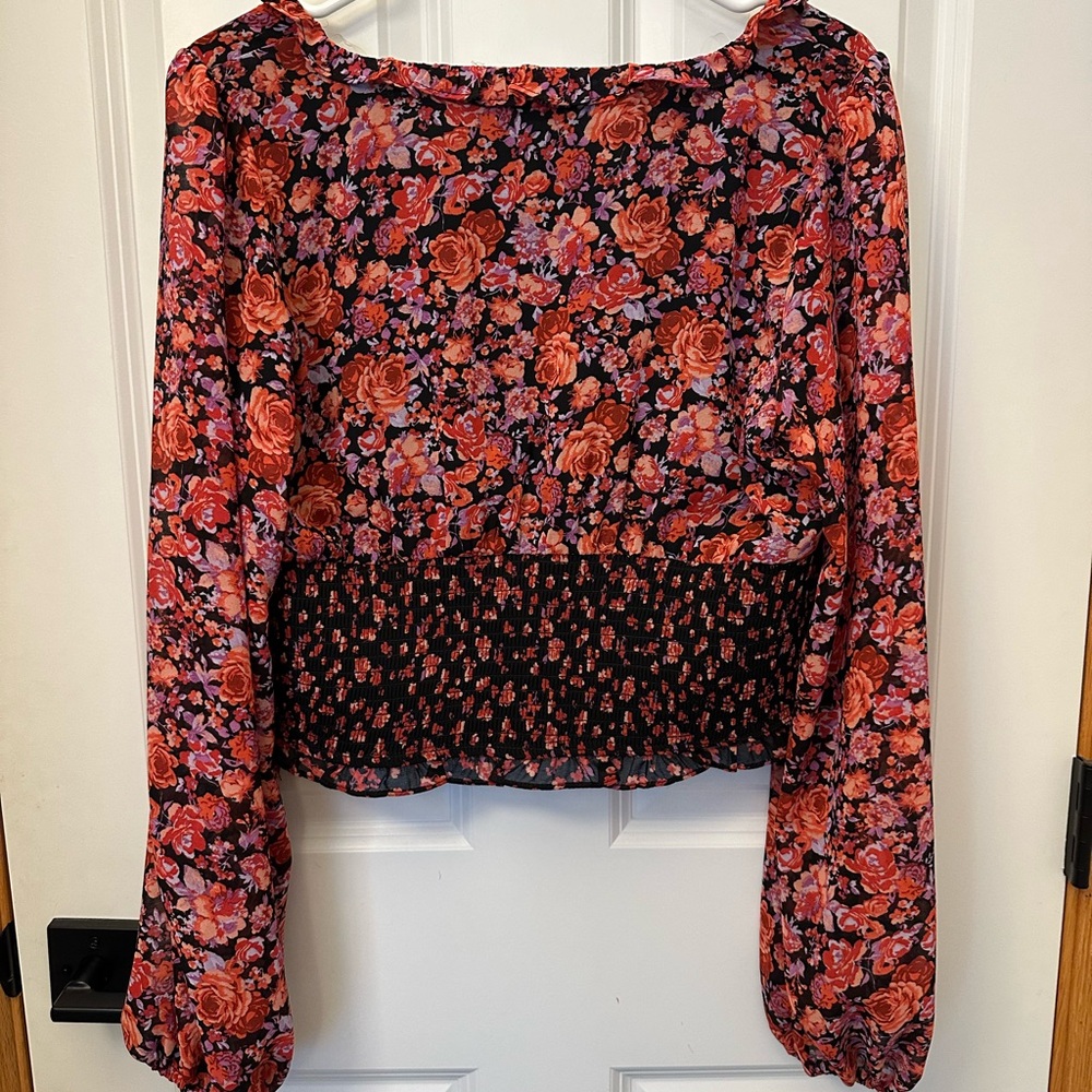 Red and Pink Floral Blouse NWT - XL